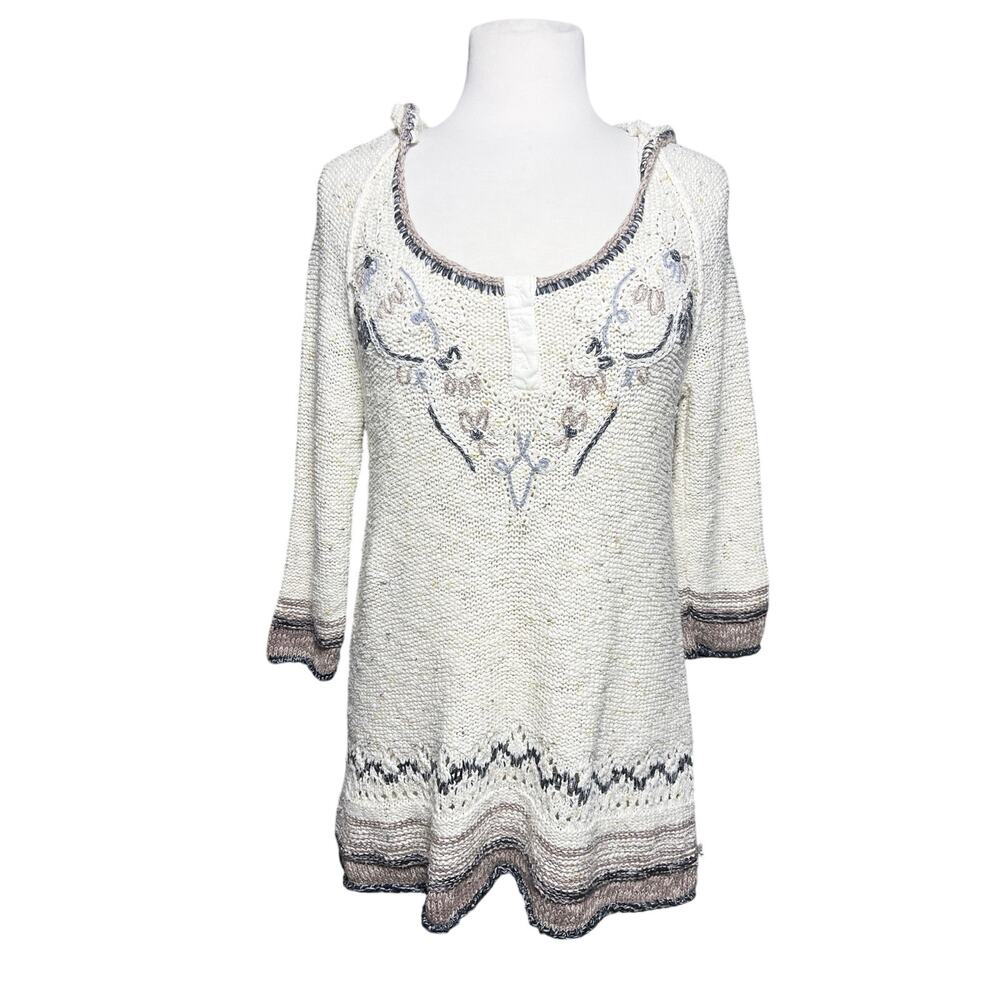 FREE PEOPLE Women’s Y2K Wool Blend Embroidered Hooded Sweater Tunic